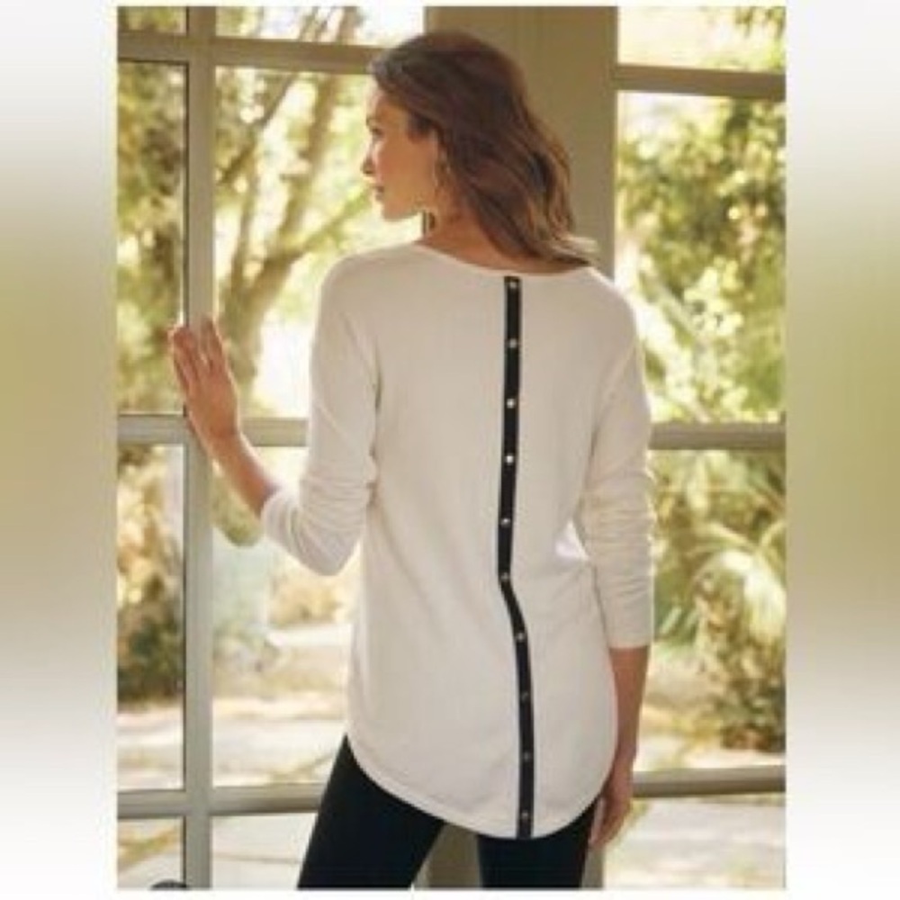 NWT Soft Surroundings Tunic Sweater with Faux Button Detail, Size Large Petite